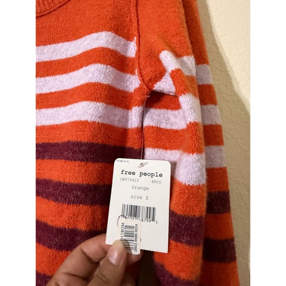 NWT Free People Alpaca Cotton Blend 'Complete Me Orange' Stripe Sweater Size S - Picture 7 of 7